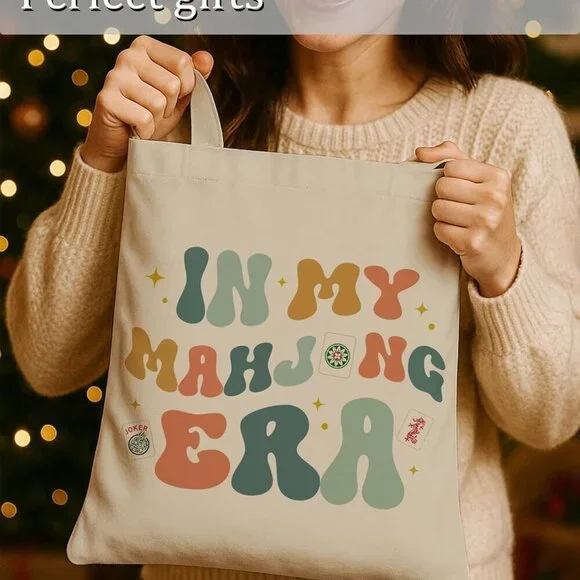 Mahjong Tote Bag Canvas Spacious Stylish Gift for Women Girls - Picture 1 of 7